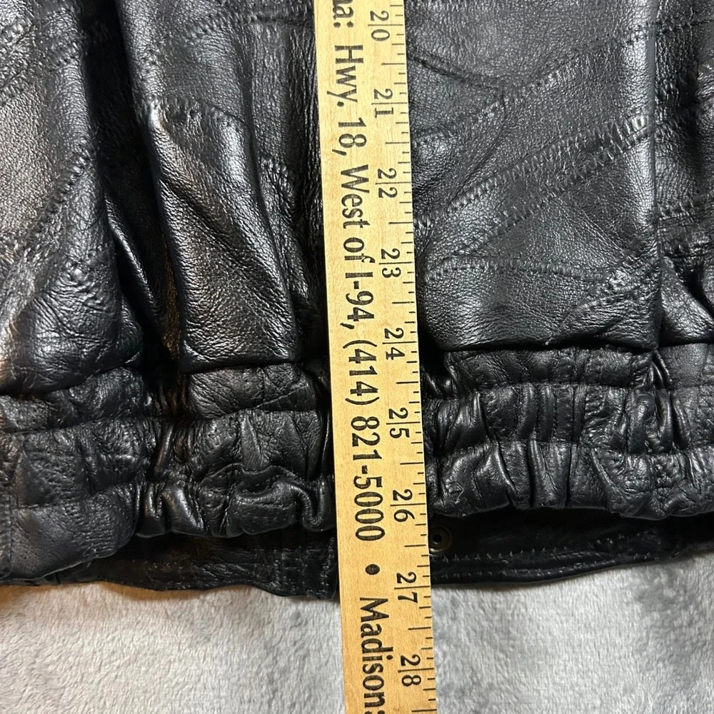 Vintage Patchwork Black Leather Bomber Jacket American Flag Eagle Mens Medium